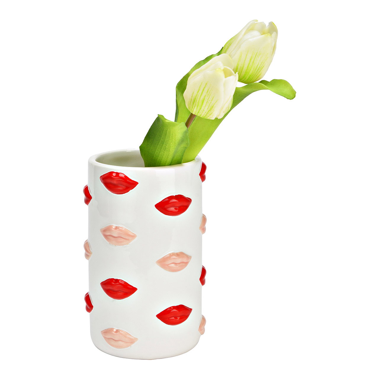 Vaas met keramische lippen, wit/roze/rood (B/H/D) 11x17x11cm Vaas met keramische lippen, wit/roze/rood (B/H/D) 11x17x11cm