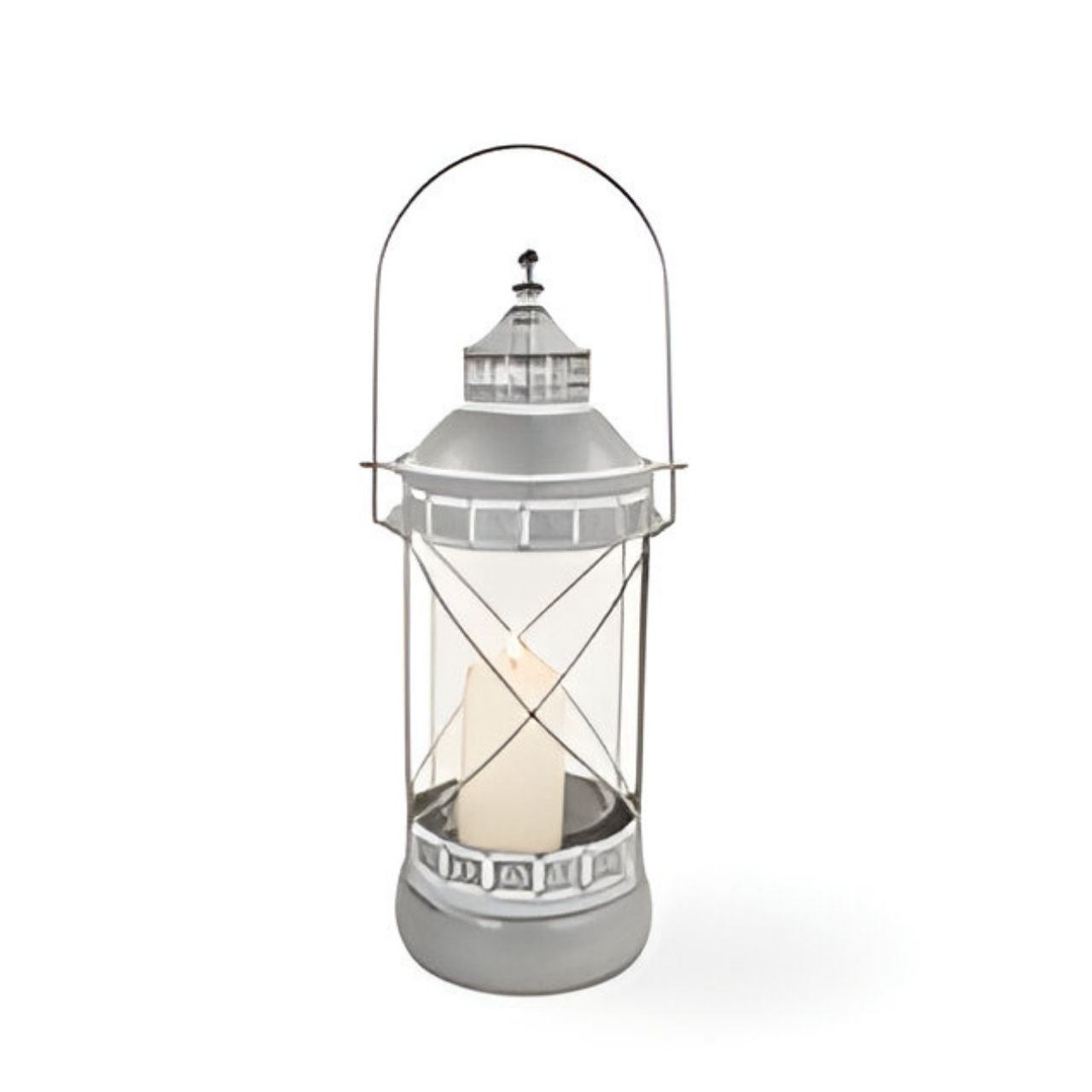 Laterne mit Henkel, Metall , 16x42,5/49cm, 1 Stck, grau Lampe, Laterne