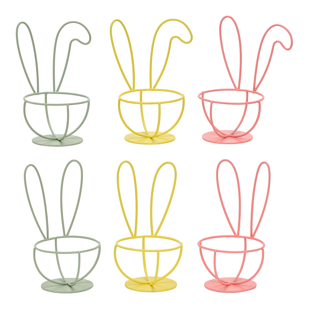 Coquetier déco en métal, 6 compartiments, jaune/rose/vert (L/H/P) 5x9x5cm Pflanze, Kunst