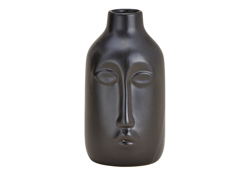 Vase face ceramic black (W/H/D) 8x15x9cm