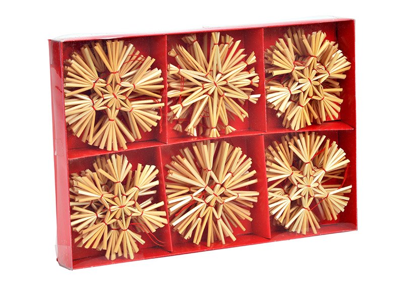 Christmas hanger set, star, made of straw nature set of 30, Ø8cm