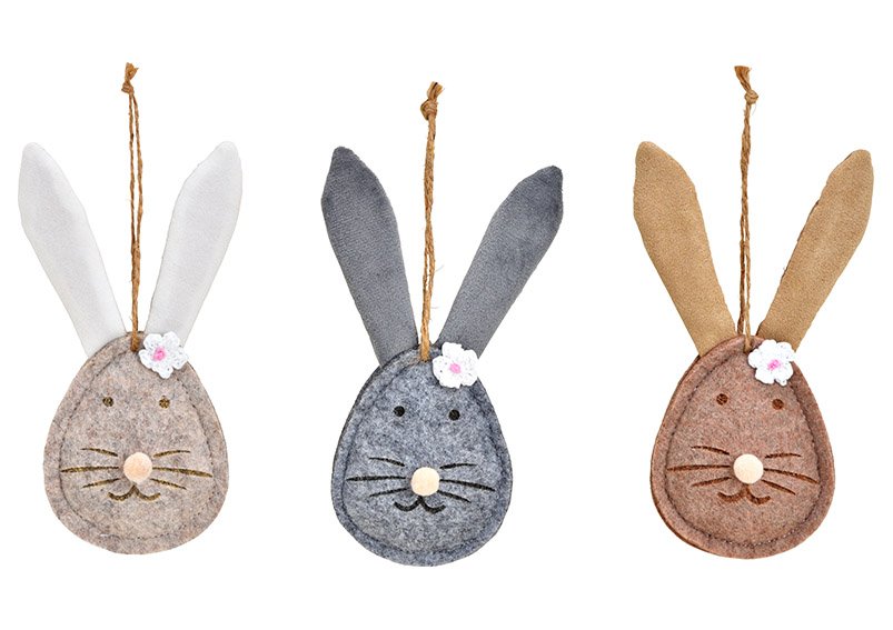 Hanger bunny made of felt Beige, brown, gray 3-fold, (W/H/D) 6x15x1cm