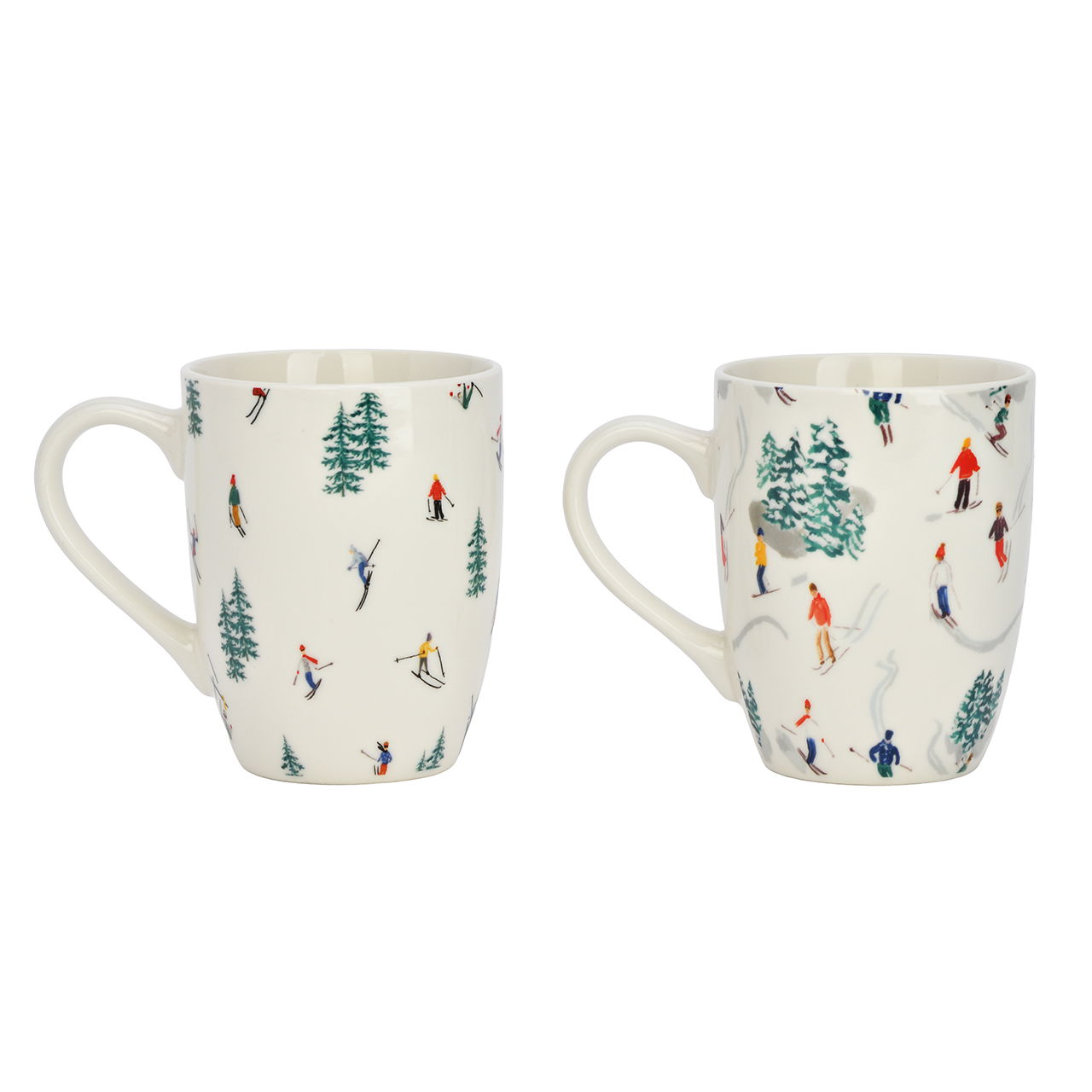 Becher Skimotiv aus Porzellan Bunt 2-fach sortiert (B/H/T) 12x10x8cm 340ml Tassen, Kaffeebecher, Weihnachtsmotiv, Skifahrer, Winterlandschaft