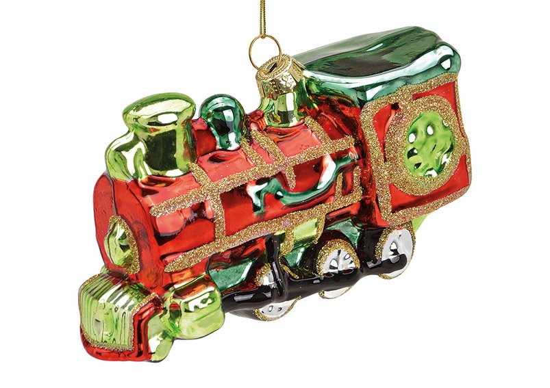 Weihnachtshänger Lokomotive aus Glas, Rot/Grün (B/H/T) 13x8x5cm