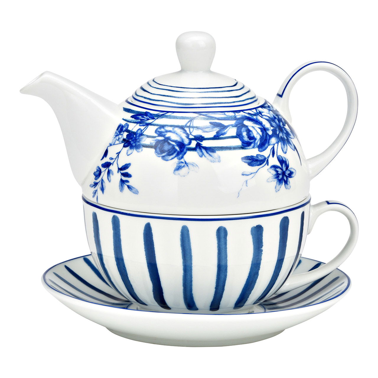 Teapot set of 3, made of porcelain blue (W/H/D) 13x15x13cm