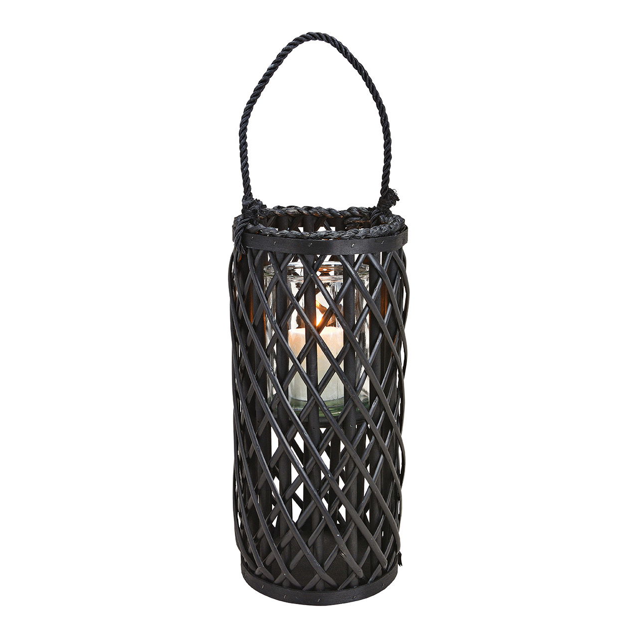 Lantern wickerwork with lantern glass made of natural material black (w / h / d) 18x40x18cm