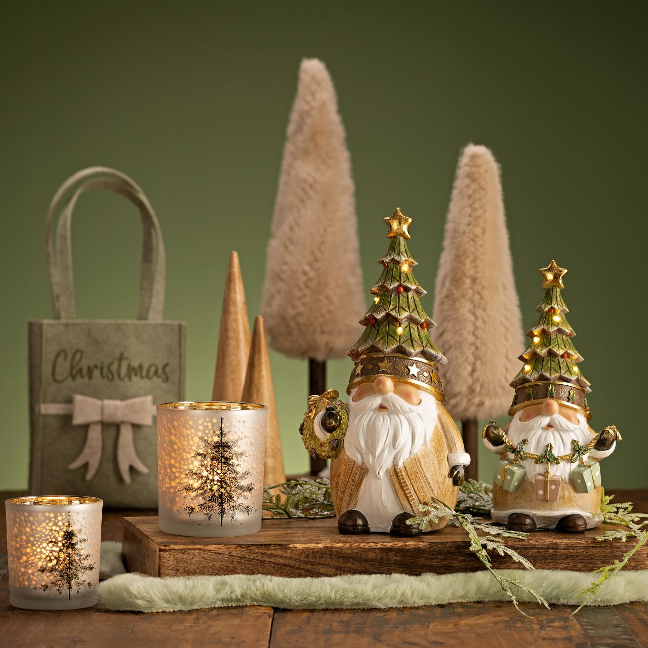 Supporto per albero di Natale Pelliccia sintetica su tronco di legno in poliestere beige (L/H/D) 9x36x9cm