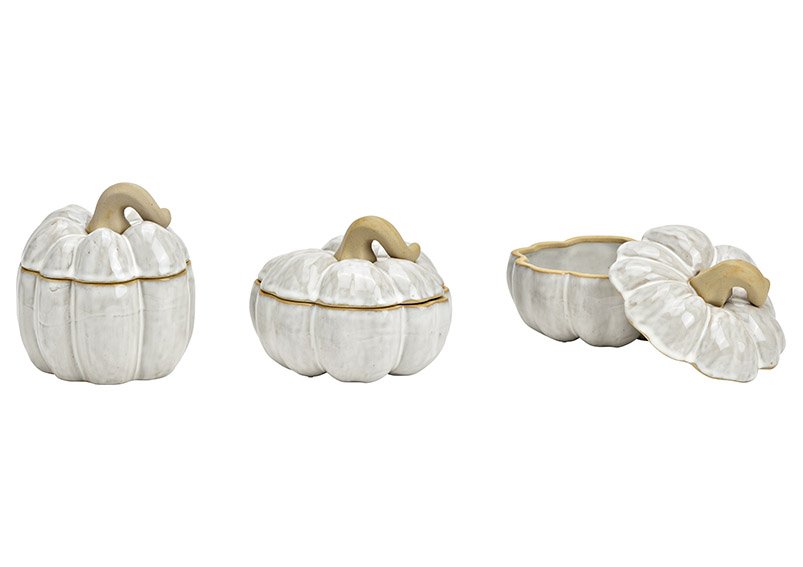 Ceramic pumpkin box, white 2-fold, (W/H/D) 13x14x13cm