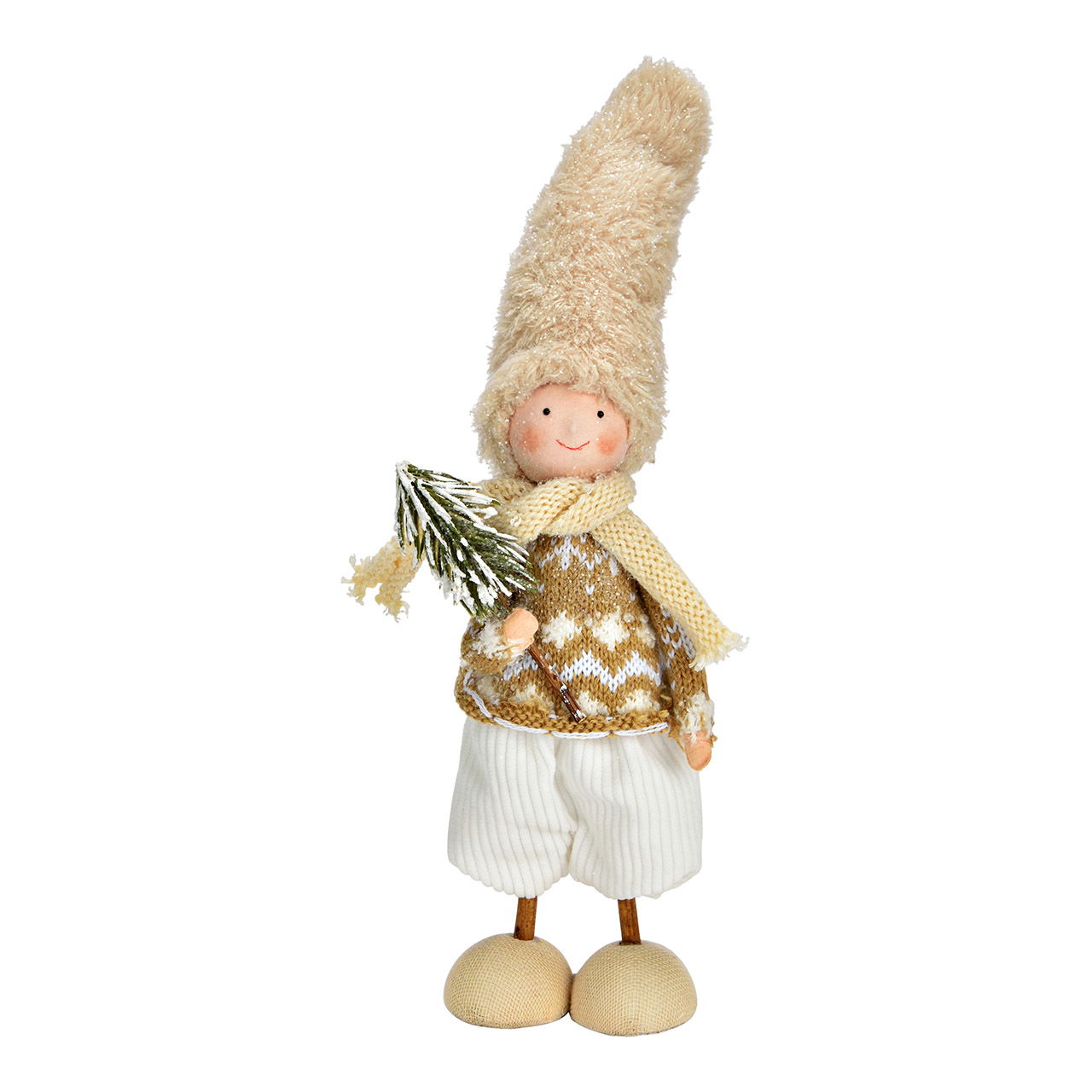 Kind mit Mütze, Schal und Tannenbaum aus Textil, Beige (B/H/T) 10x28x8cm