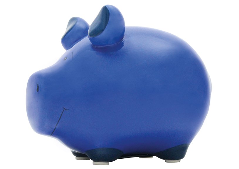 Hucha KCG cerdo pequeño, cerámica azul (A/A/P) 12,5x9x9cm