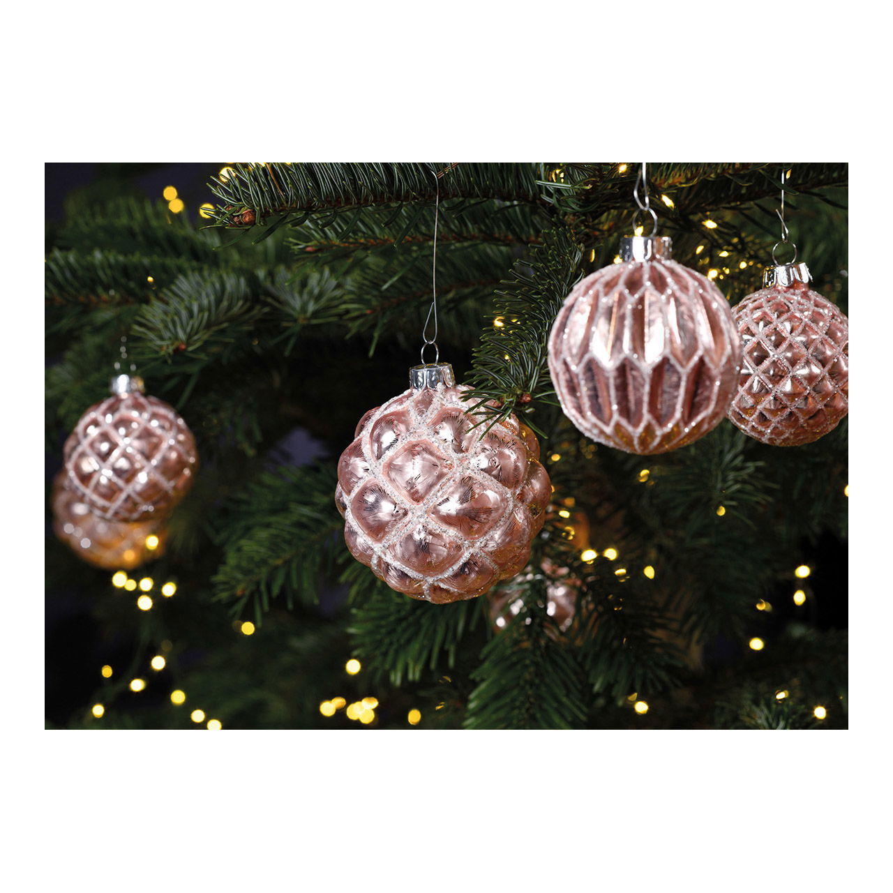 Weihnachtskugel Glitter aus Glas, 4-fach, Pink/Silber Ø6cm Pflanze, Baum, Weihnachtsdekorationen, Festival, Zubehör