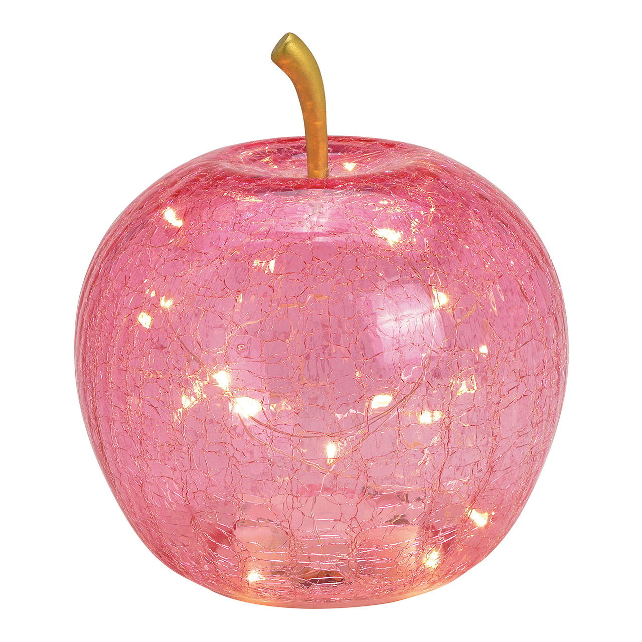 Pomme avec 20 LED avec minuterie en verre rose/rose (L/H/P) 16x17x16cm