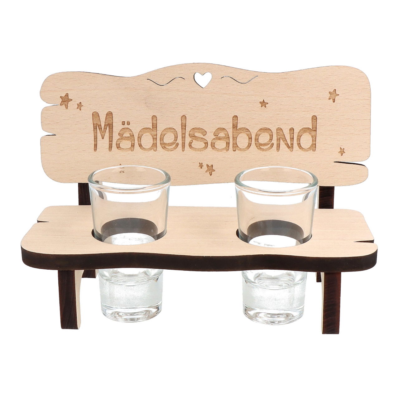 Schnaps bench with 2 glasses Mädelsabend out of wood natural (W/H/D) 16x11x9cm