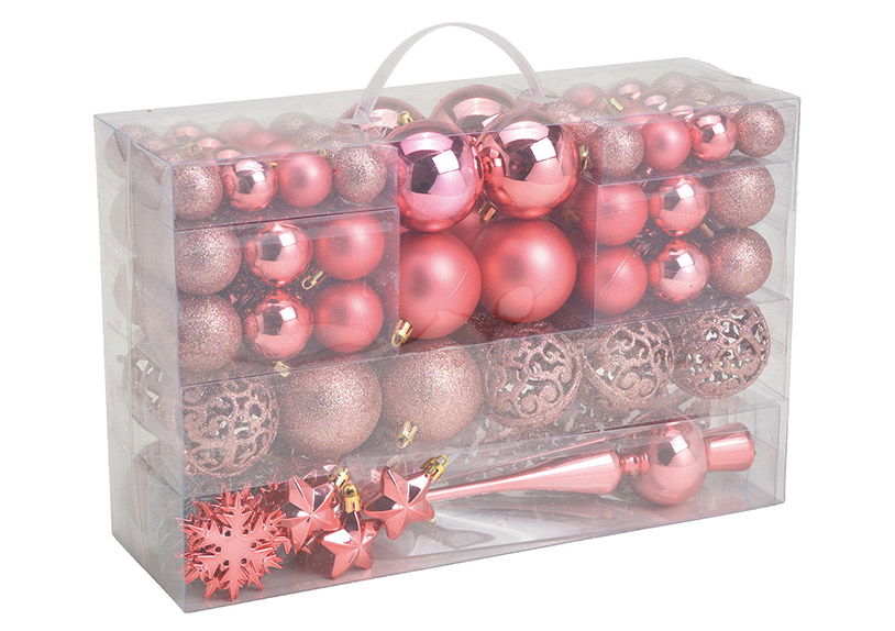 Plastic Christmas baubles, set of 111, pink/pink Ø3/4/6cm (W/H/D) 23x35x12cm