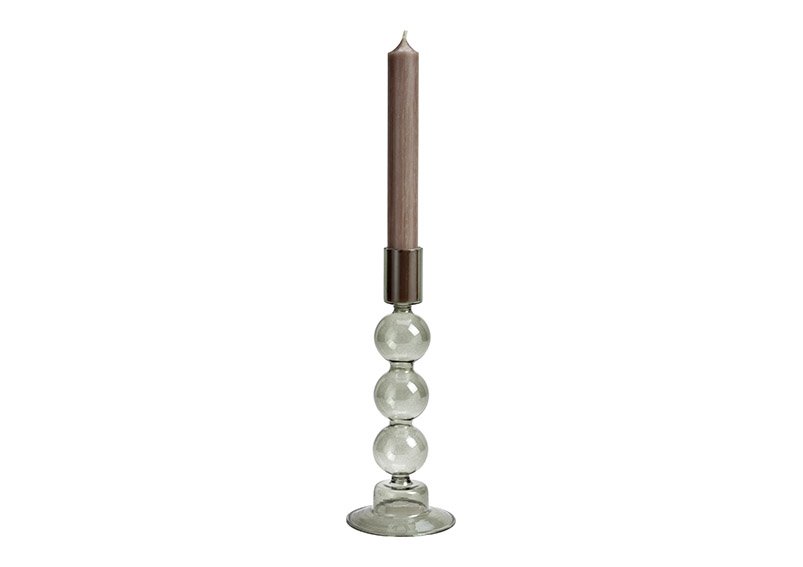Glass candle holder Grey (W/H/D) 9x17x9cm