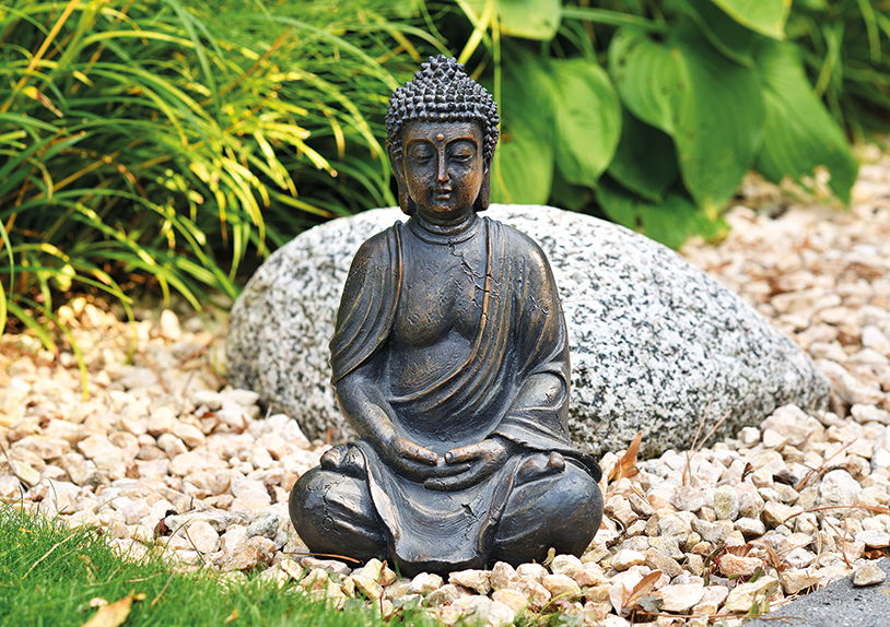 Buddha sitzend in braun aus Poly, 30 cm