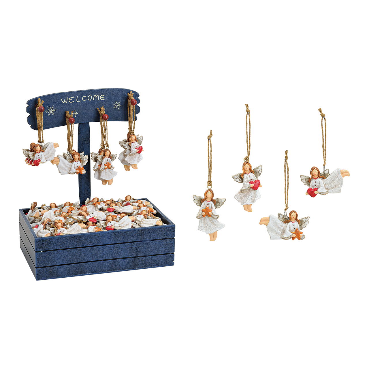 Weihnachtshänger Engel aus Poly, Weiß, 4-fach (B/H/T) 5x7x0.5cm/7x5x0.5cm Weihnachtshänger Engel aus Poly, Weiß, 4-fach (B/H/T) 5x7x0.5cm/7x5x0.5cm