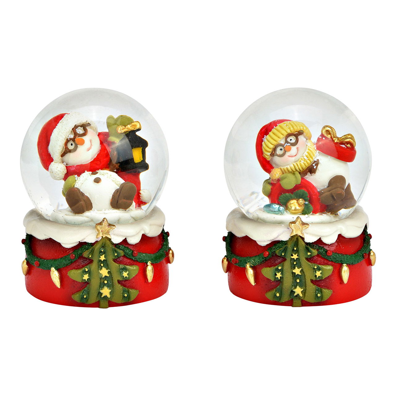 Sneeuwbol sneeuwpop kerstmotief van glas/poly, 2-voudig, kleurrijk (B/H/D) 4x6x4cm