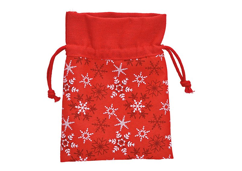 Bolsa de regalo decoración de copos de nieve en textil rojo (A/A) 13x18cm
