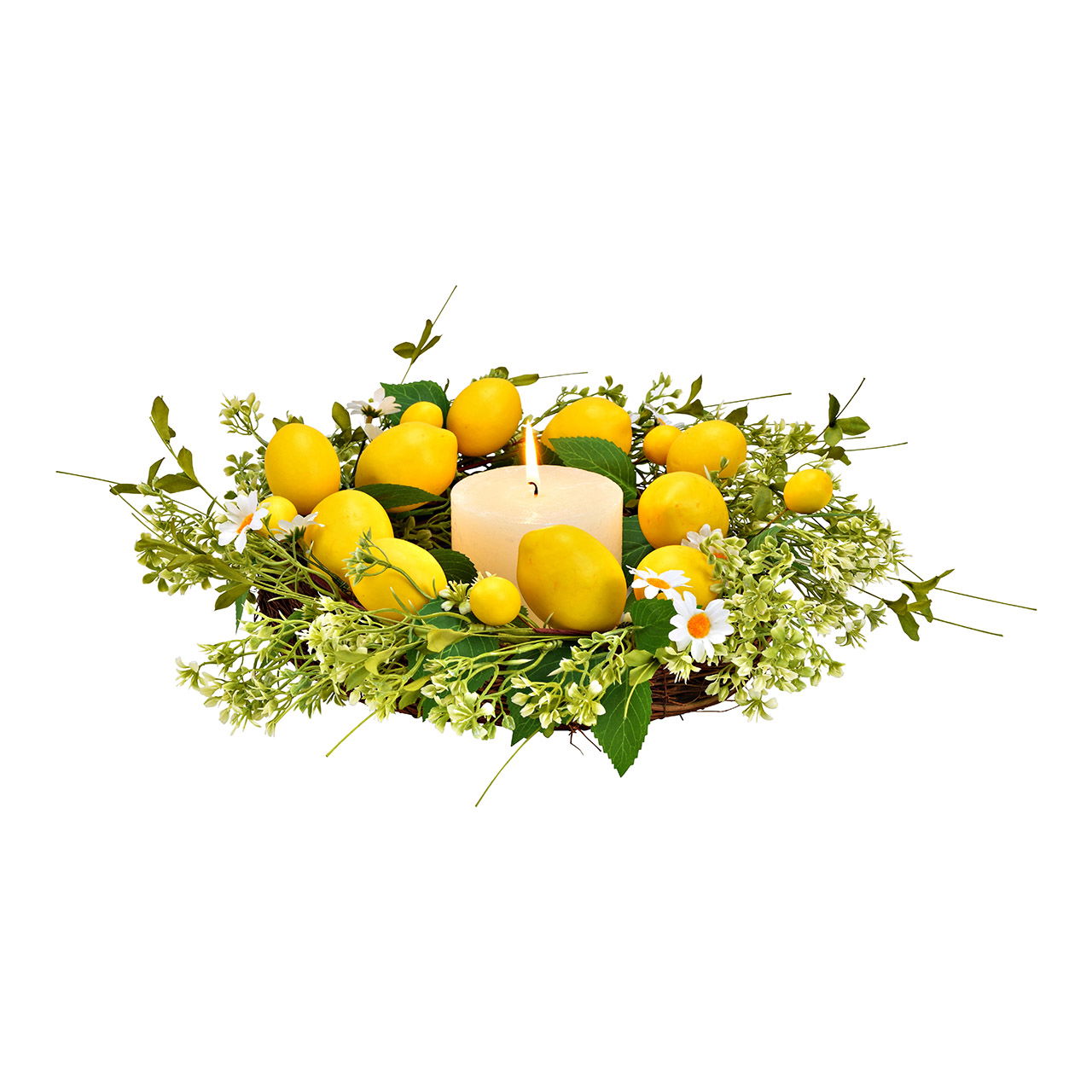 Couronne de citrons artificielle en plastique/rotin Gleb/vert (L/H/P) 42x10x42cm