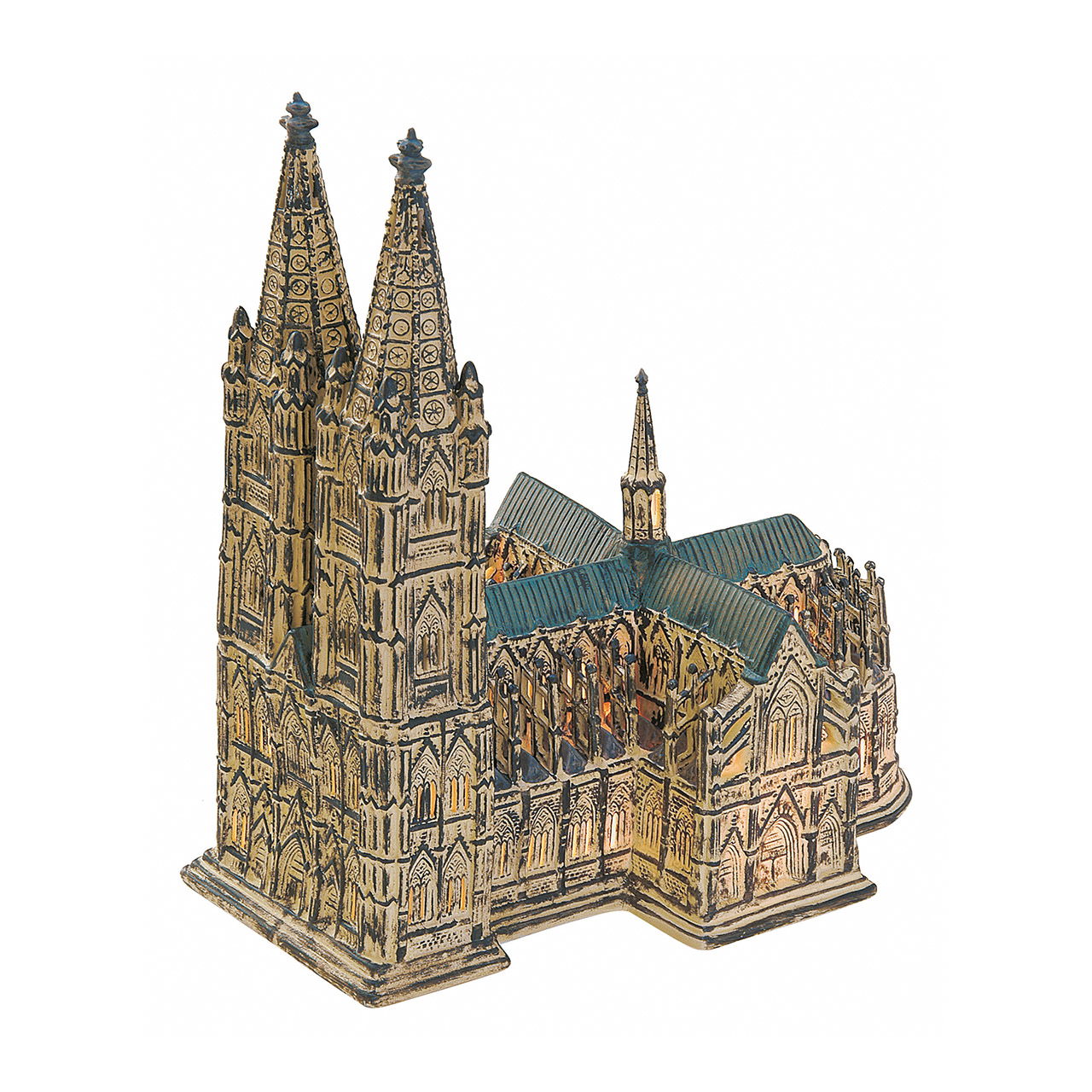 Wurm Lichthaus Kirche Kölner Dom aus Porzellan (mit Elektrokabel), Braun (B/H/T) 26x29x18cm