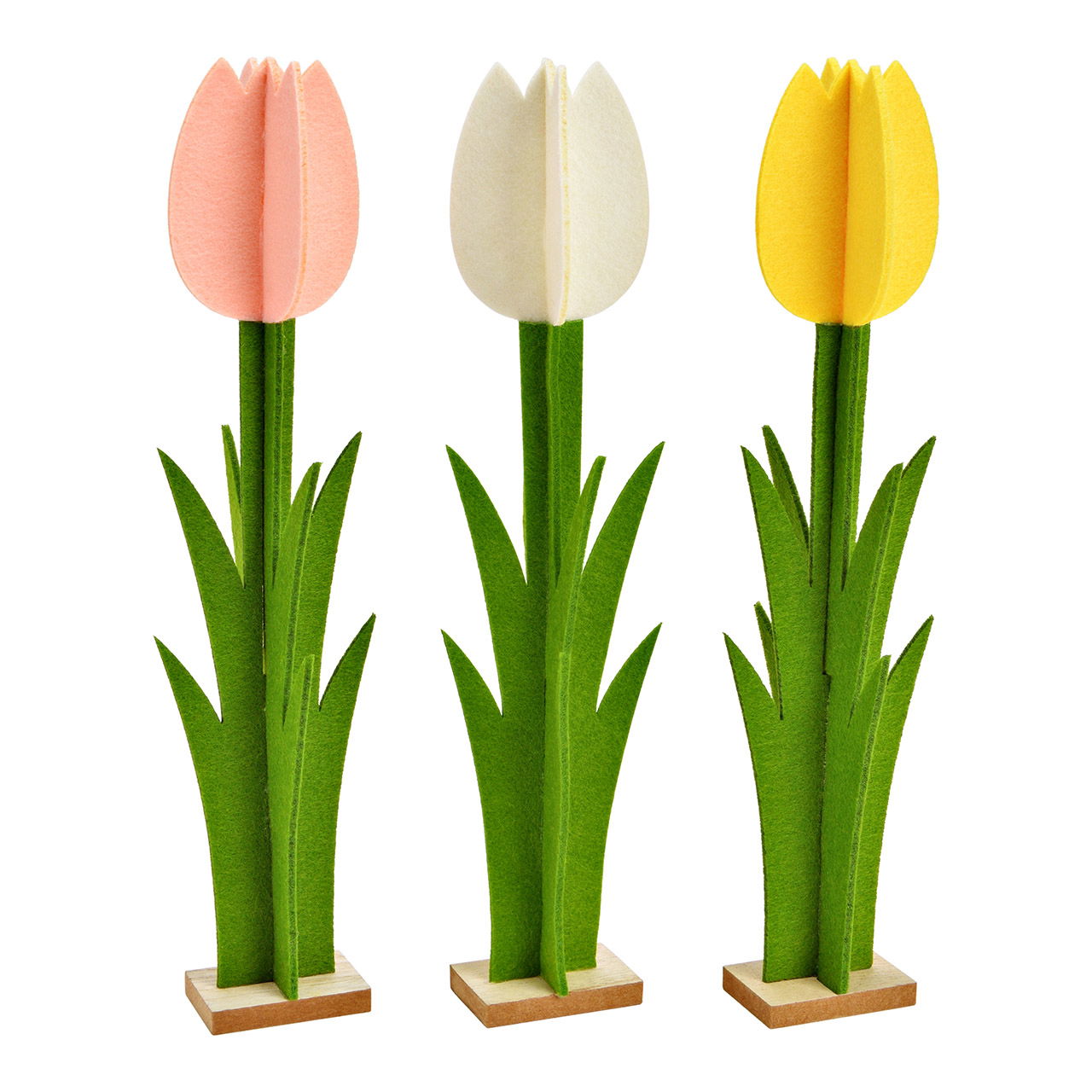 Tulip stand made of felt/MDF, 3-fold, yellow/pink/white (W/H/D) 7x34x4cm