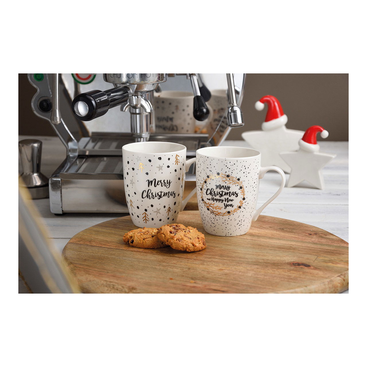 Tazza con scritta Merry Christmas in porcellana bianca/oro a 2 pieghe, 300ml (L/H/D) 12x10x8cm Pokal, Töpferei, Kunst, Porzellan