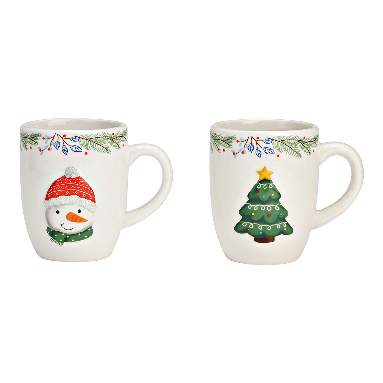 Taza, árbol de Navidad, muñeco de nieve de cerámica de colores de 2 pliegues, (A/A/A) 12x10x8cm 300ml