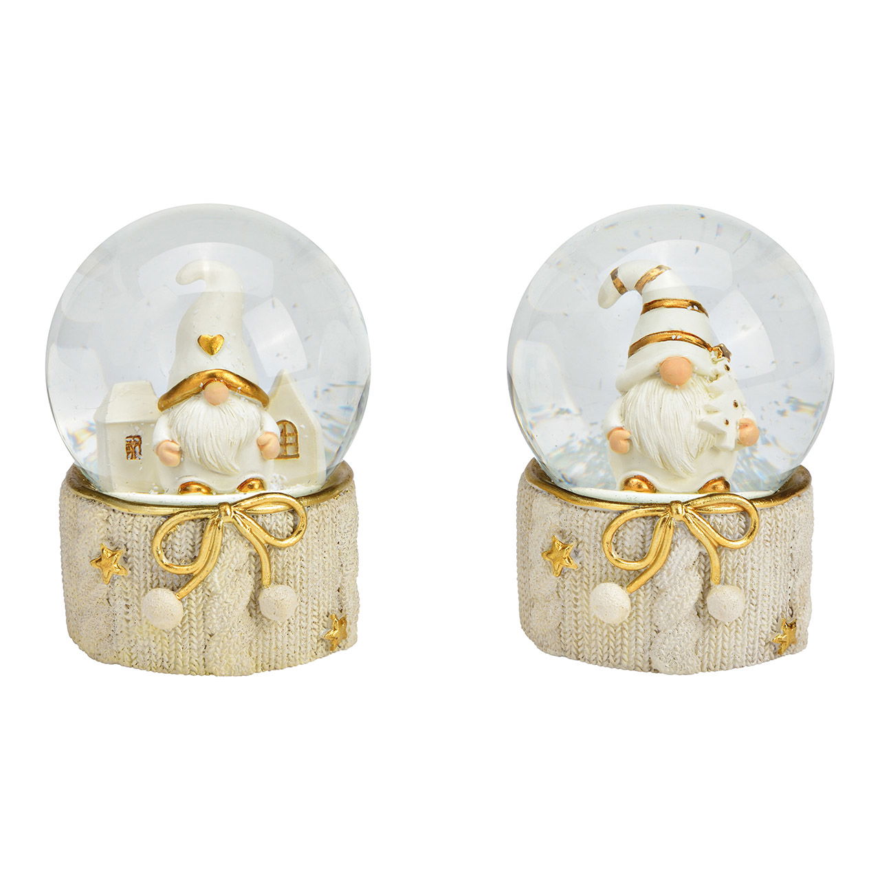 Snow globe gnome made of poly gold 2-fold, (W/H/D) 6x9x6cm