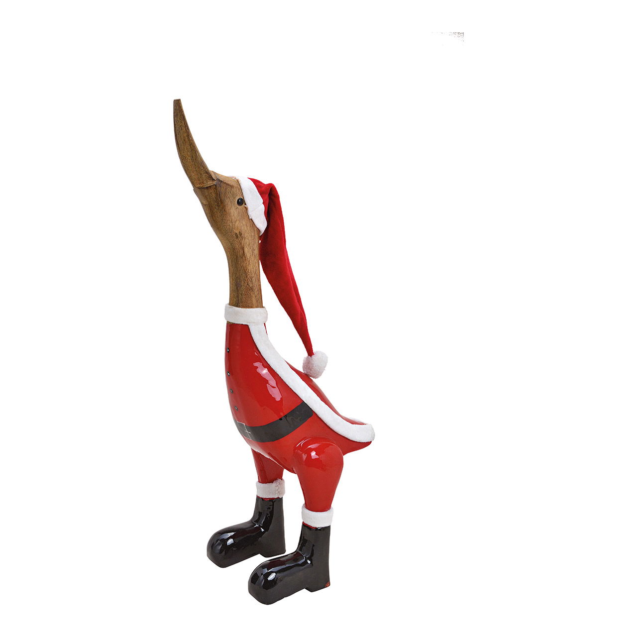 Walking duck with mango wood Christmas hat red (W/H/D) 20x58x17cm