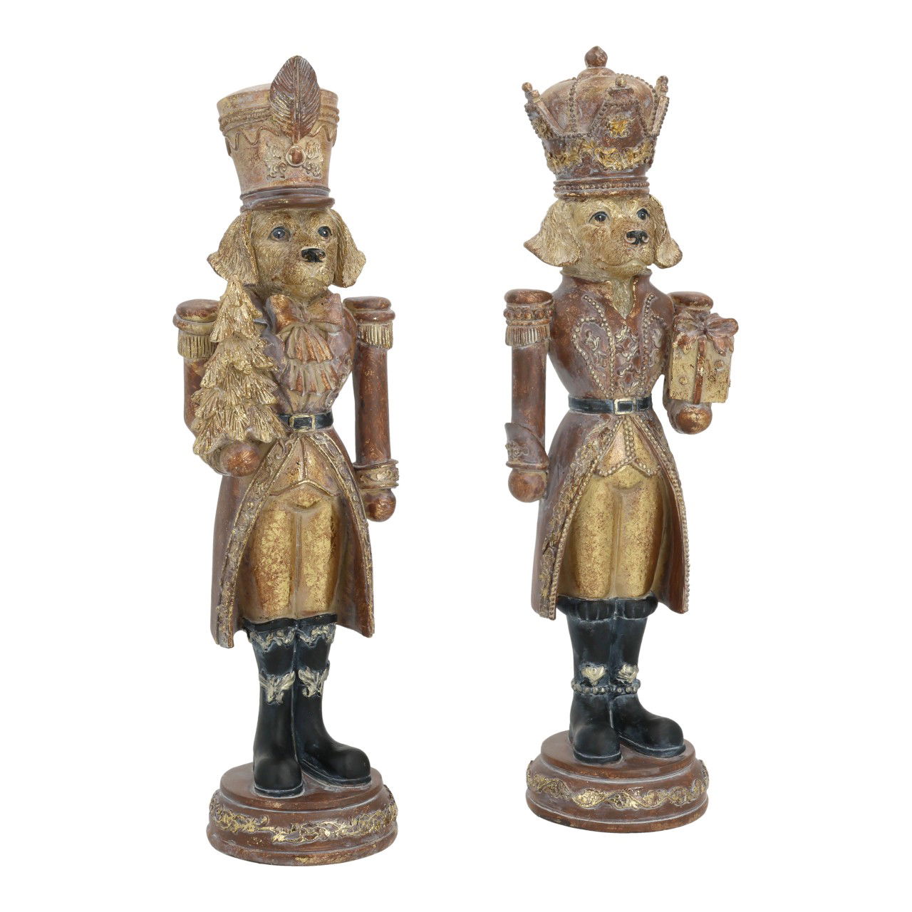 Chien Soldat en poly brun assorti 2 fois (L/H/P) 11x36x10cm Figur, Person, Nussknacker