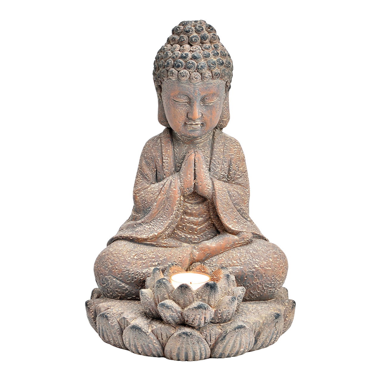 Buddha mit Teelichthalter aus Magnesia antique braun (B/H/T) 21x31x21cm Buddha mit Teelichthalter aus Magnesia antique braun (B/H/T) 21x31x21cm