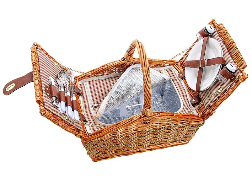 Picknickkorb für 2 Personen aus Weide, 15-teilig, B40 x T28 x H19 cm