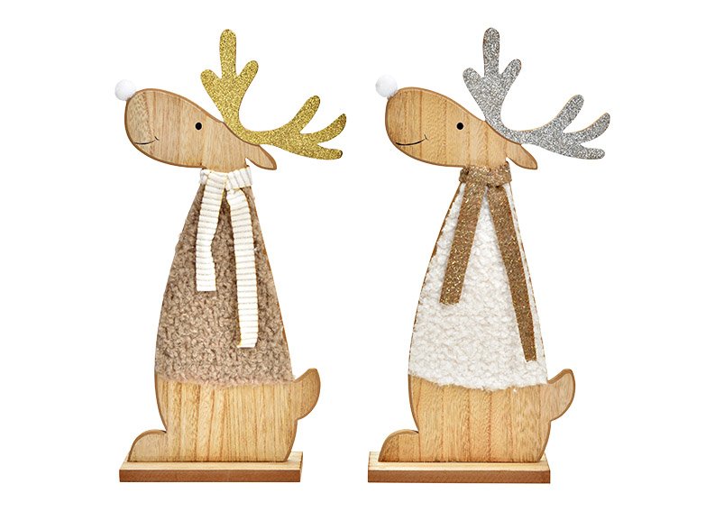 elk made of wood, textile white, brown 2-fold, (W/H/D) 20x41x6cm