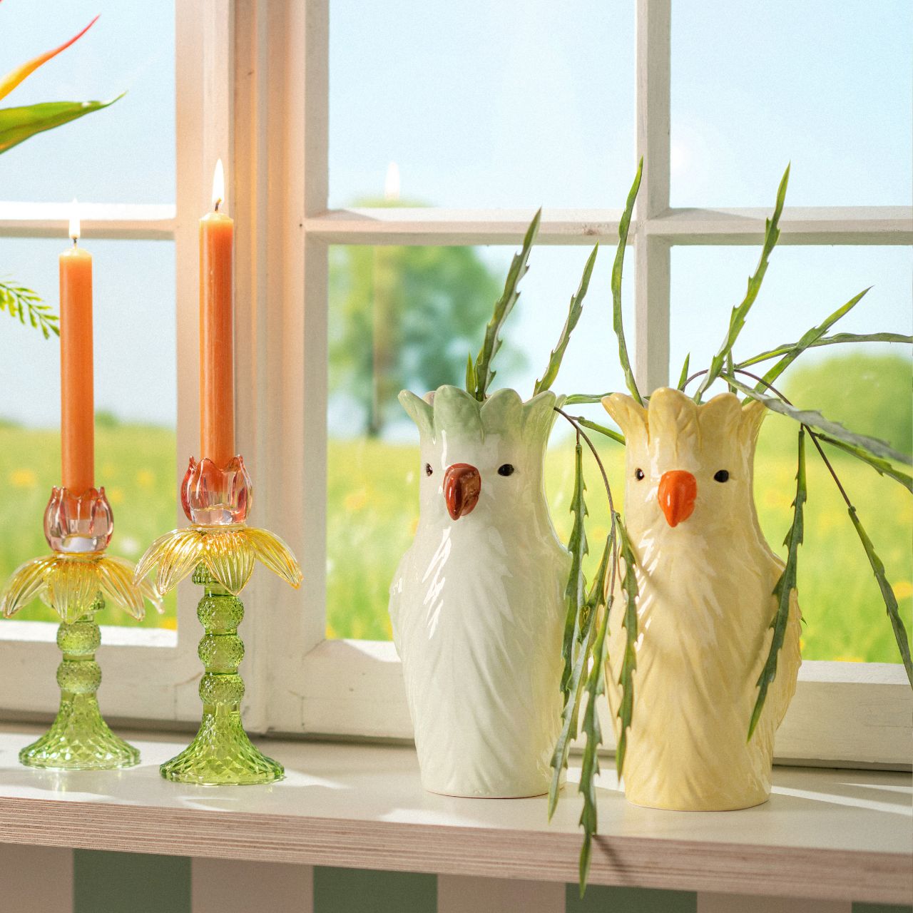 Papegaaienvaas keramiek, geel (B/H/D) 13x25x13cm Krug, Hühnchen, Geflügel, Töpferei, Vase