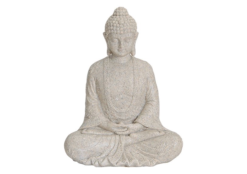Buddha in beige aus Poly, B19 x T13 x H23 cm
