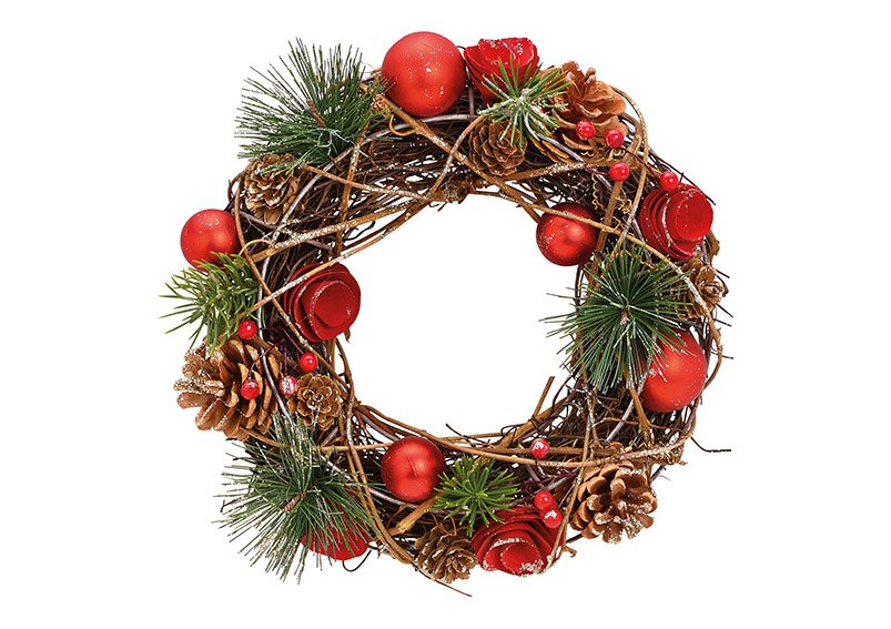 Christmas wreath made of wood, plastic red,