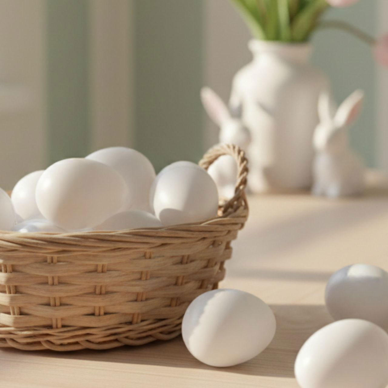 Oeufs de Pâques, plastique, 6 cm, 12 pcs / btl, blanc Tasche, Plastik