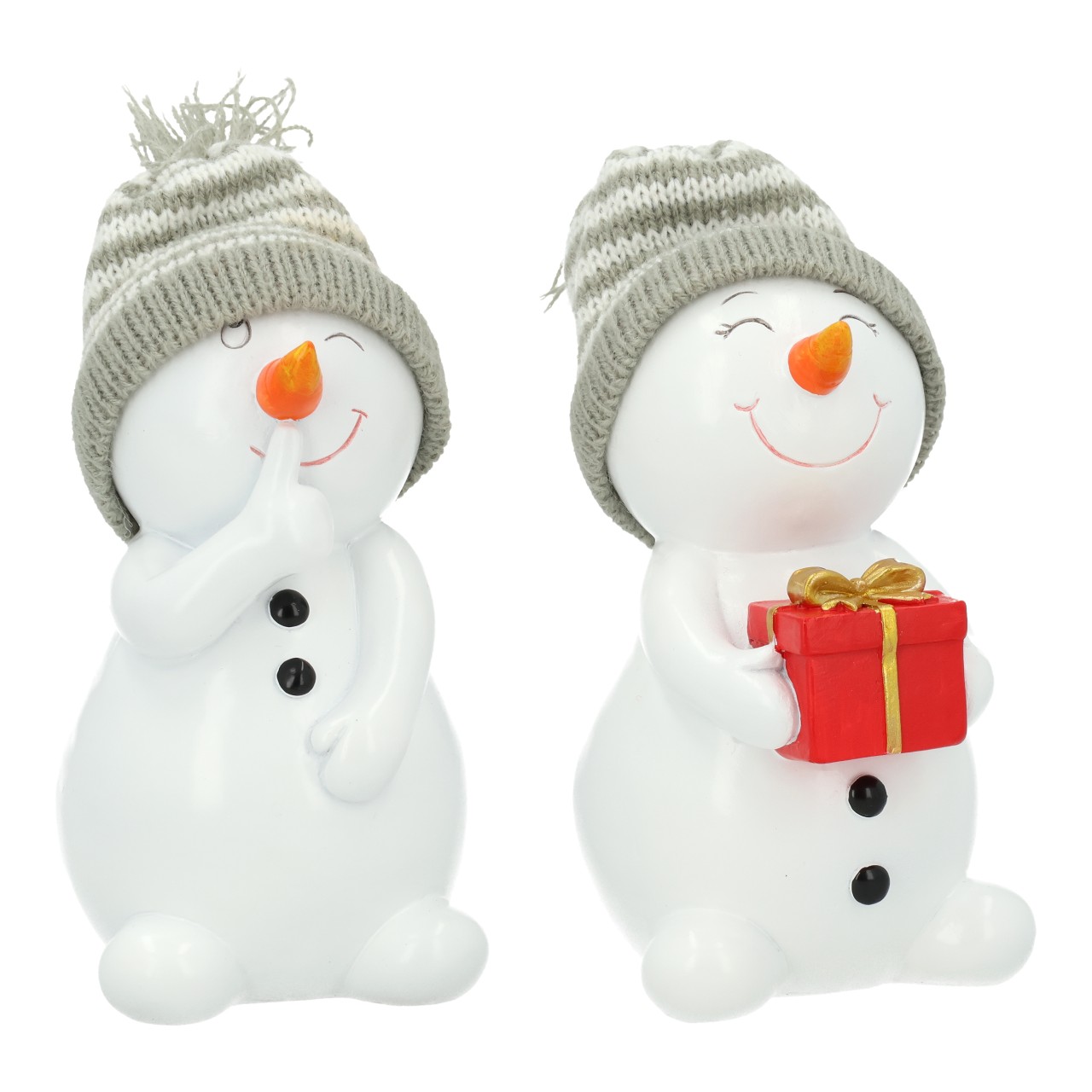 Schneemann aus Poly Weiß 2-fach sortiert (B/H/T) 8x14x8cm Schneemann, Kunststofffigur, Hut, Schneemann mit Mund-Nase, Geschenk