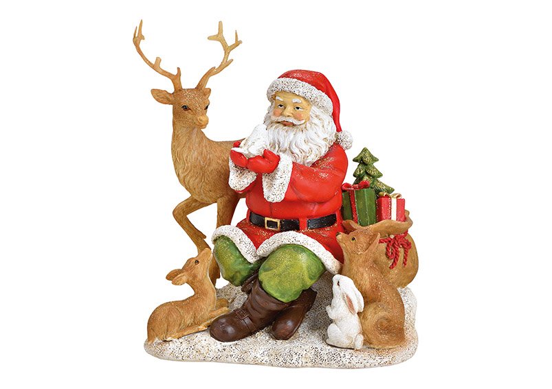 Babbo Natale scena con animali di poli (w/h/d) 16x17x13cm