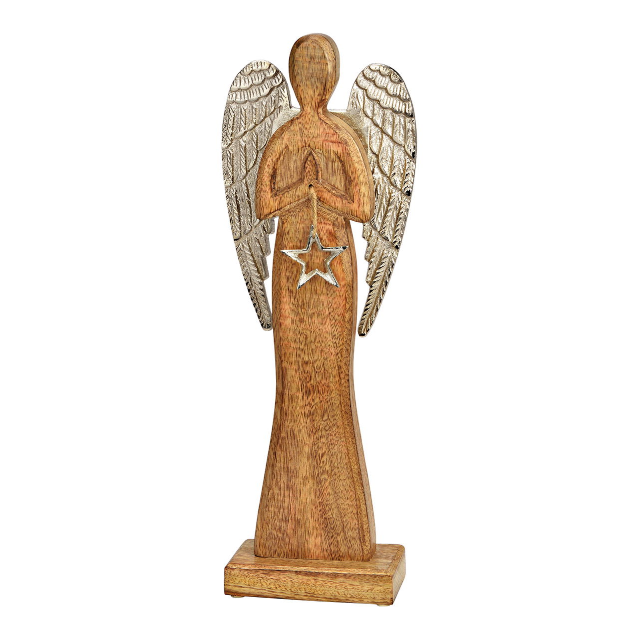 Stand angel with star made of natural mango wood (W/H/D) 13x43x7cm