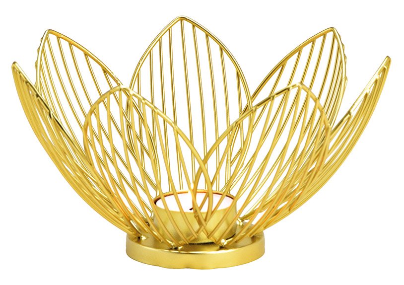 Porta tealight fiore di loto in metallo oro (c/h/d) 19x10x19cm