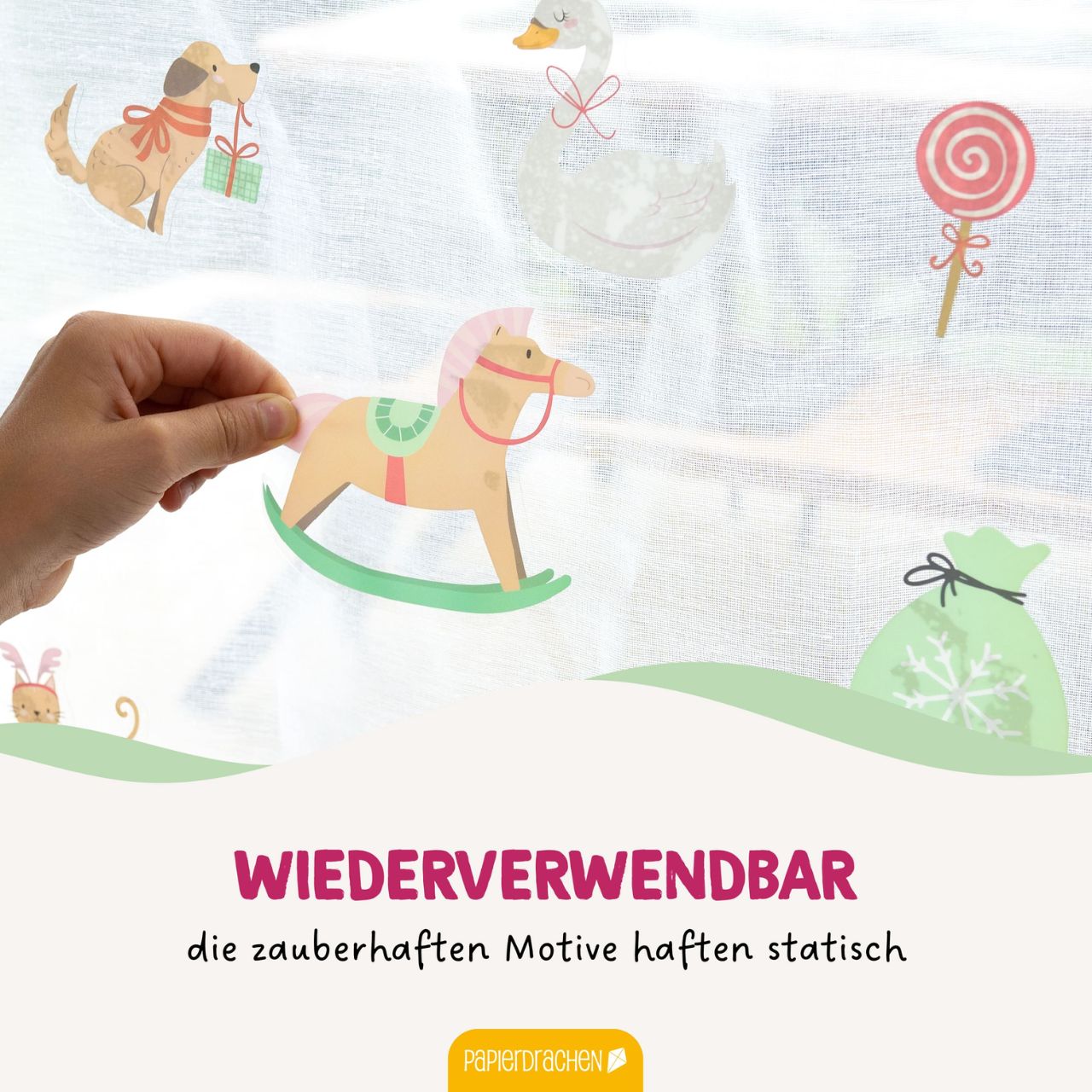 Weihnachtsdeko, Fensterbild, Niedliches Motiv, Winterlandschaft, Paketinhalt