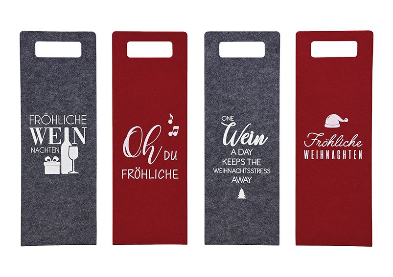 Gift bag bottle bag sayings christmas made of felt gray, red 4-fold, (w / h) 14x41cm