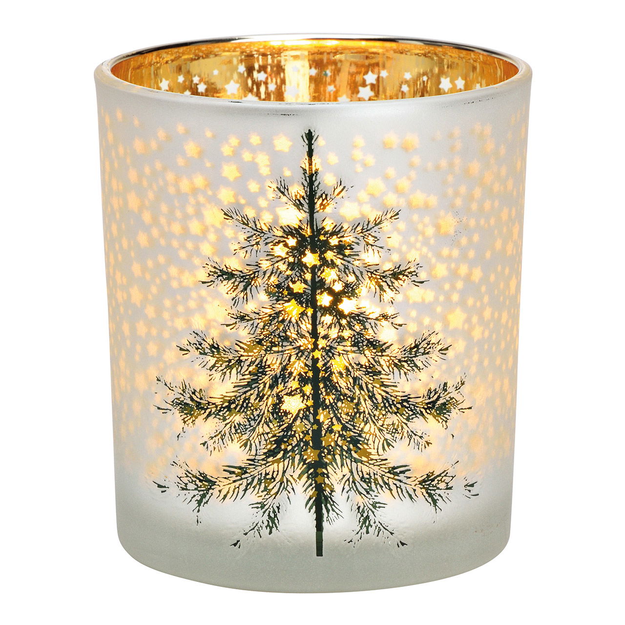 Windlicht Tannenbaum aus Glas weiß (B/H/T) 9x10x9cm