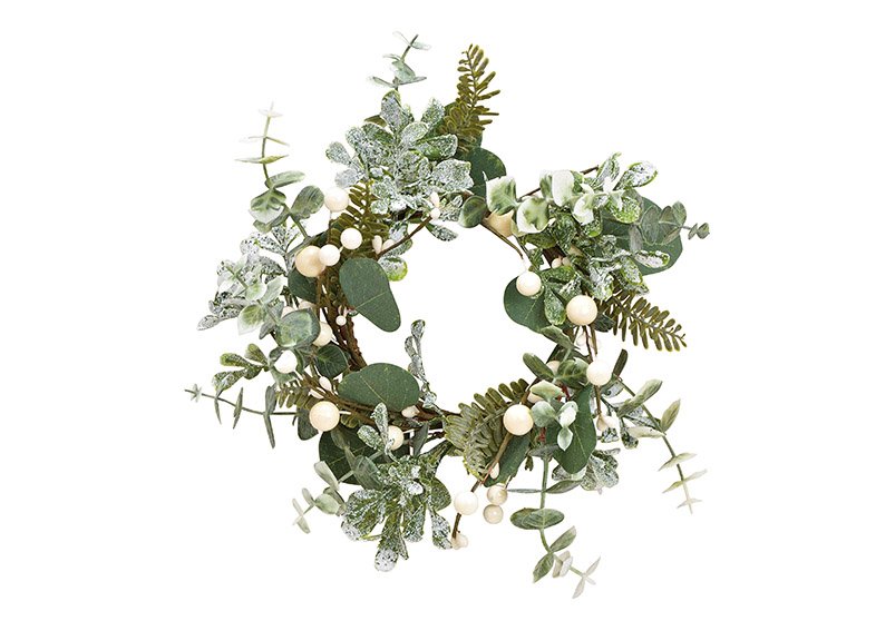 Corona de Navidad de plástico Verde, blanco (c/h/d) 22x6x22cm