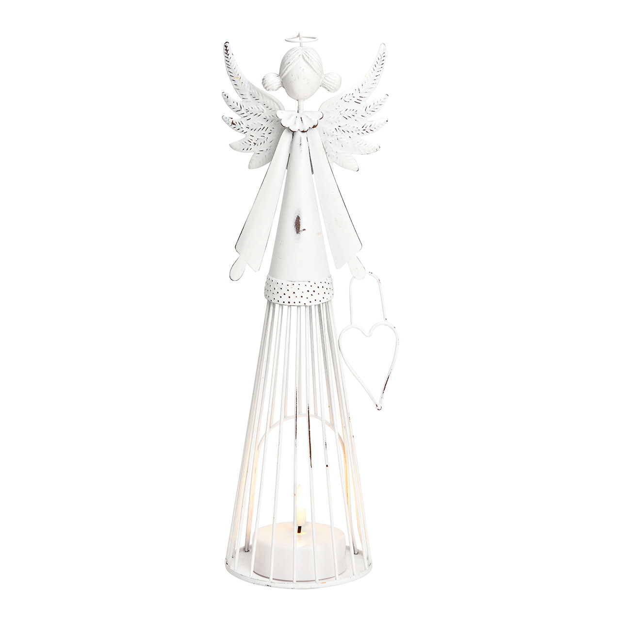 Wind light angel with heart made of metal white (W/H/D) 12x33x9cm