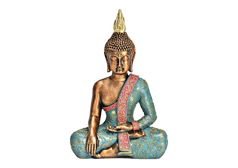 Buddha in poli turchese, oro (L/H/D) 17x26x10cm