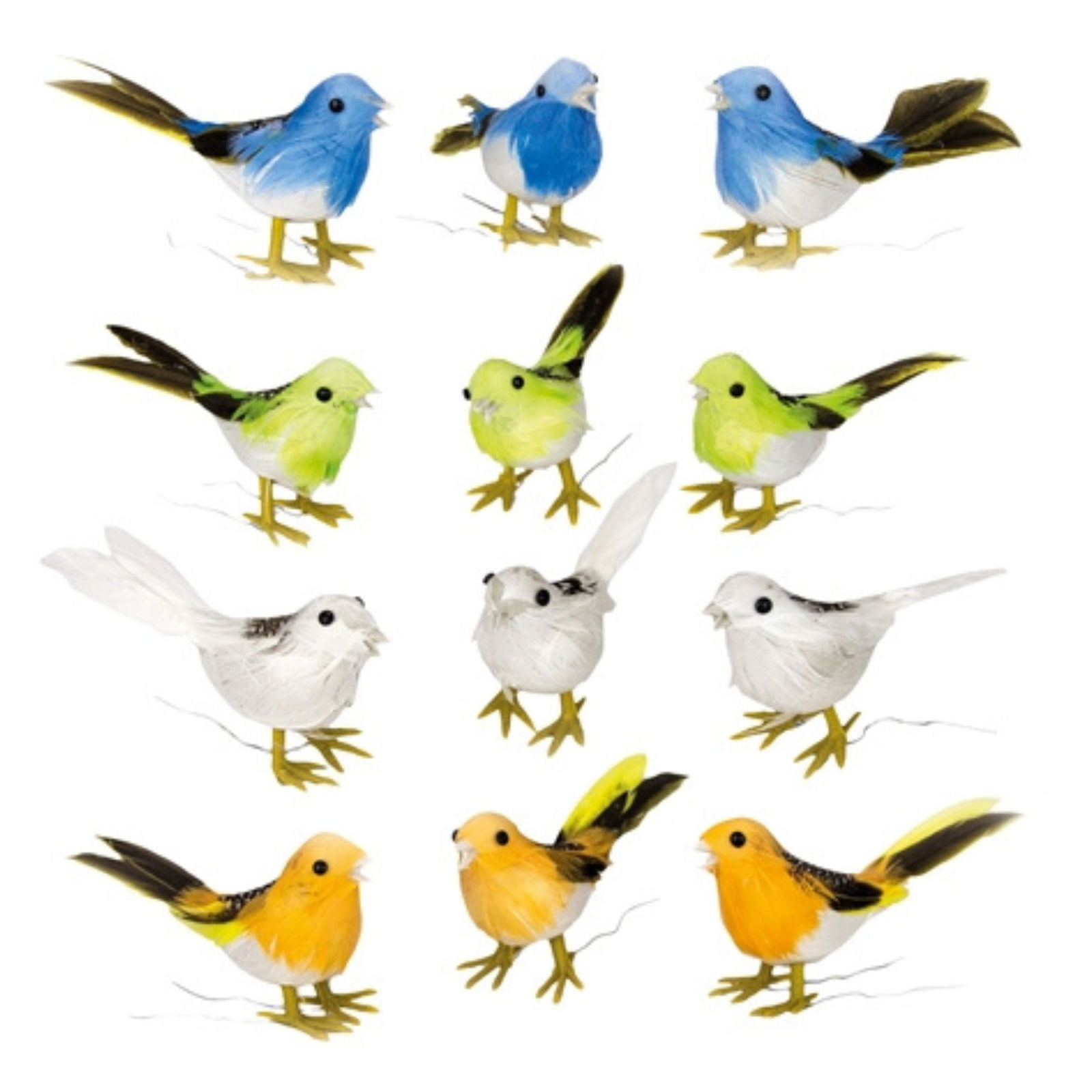Birds of a feather with wire, 8 cm, 3 pcs./pack, yellow/green/blue/mandarin/white, @ Tier, Vogel, Fliegend, Fink, Schnabel, Tier, Vogel, Fink, Schnabel