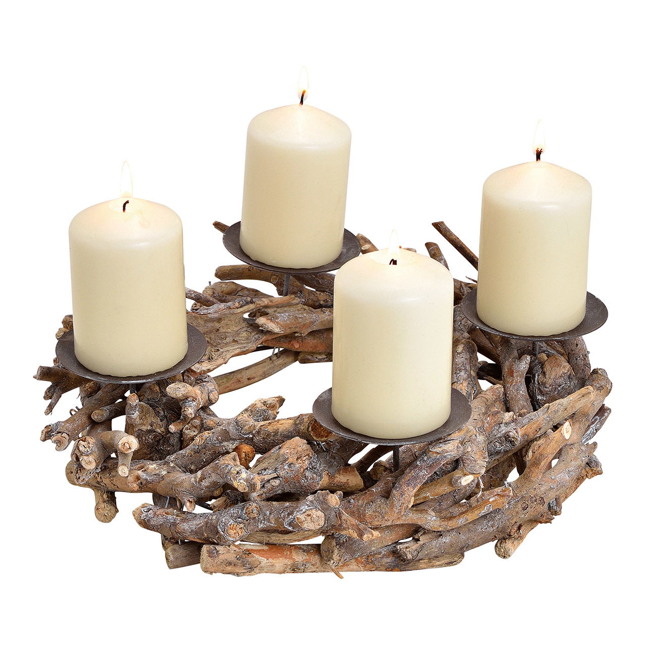 Kerzenhalter Adventsgesteck, Adventskranz aus Holz, Metall Natur (B/H/T) 30x8x30cm Holz, Kerze